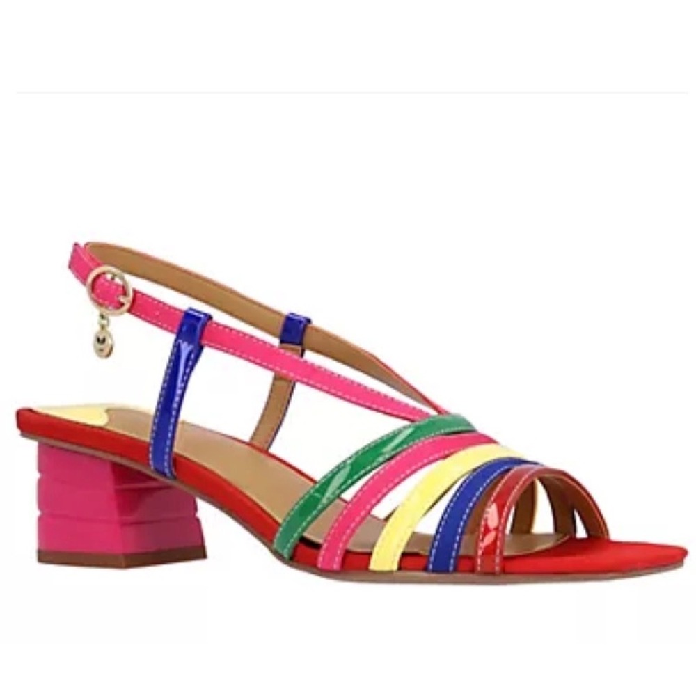 J. Renee Regan Sandals Women 10 Multi Color Strappy Block Heel Dopamine Dressing